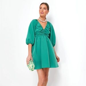 Green Ruched V-Neck Genevieve Mini Dress - size s